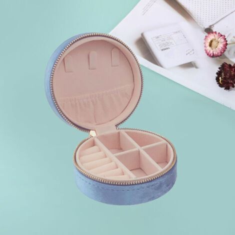 Mini coffret à bijoux de voyage en velours, Boîte à bijoux de voyage pour filles et femmes, Bleu (1/4)
