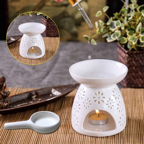 Brûleur de cire fondue/d'encens en céramique ExcLent, motif marguerite ajourée. (1/4)