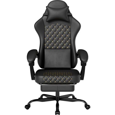 Fauteuil de gaming en cuir PVC avec repose-pieds, design ergonomique, capacité 150 kg, noir (1/5)