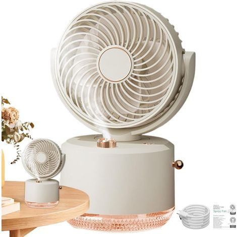 mini ventilateur portable,Lames d'ailes bioniques,pulvérisation,Veilleuse,3vitesse,Port Type-C,Vacances à domicile,blanc cassé (1/5)