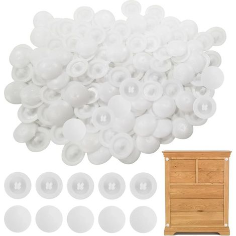 Cache Vis Blanc, Imperméable, Rond, 100 Pièces, Plastique, Cruciforme 7 mm pour Meubles, Couvercles de Protection Décoratifs, Installation Murale (1/5)