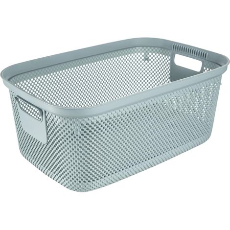 Panier à linge aspect tricot, poignées latérales, perméable à l'air, plastique, 53 x 34,5 x 22,5 cm, Bleu (1/5)