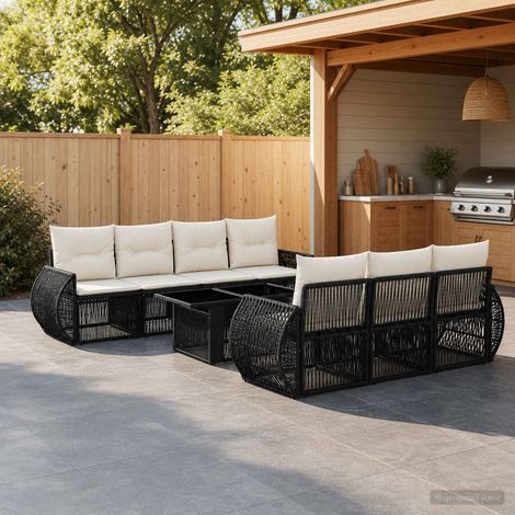 vidaXL Set Divano da Giardino 8 pz Nero e Bianco Crema polyrattan (1/5)