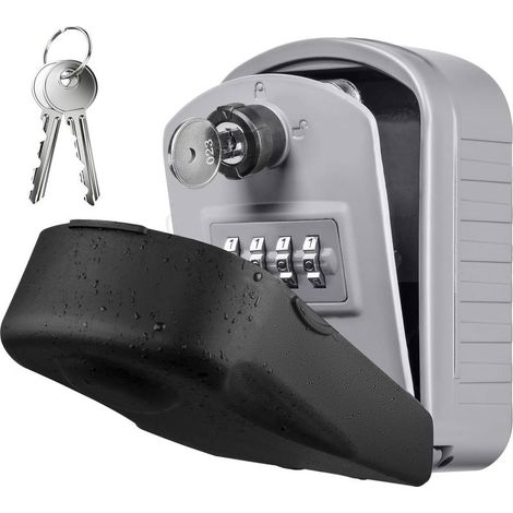 Large Outdoor Key Safe Box with 4 Code & Emergency Keys Waterproof and Rustproof Wall Mounted Key Box for School, Office, Factory (Silver) (1/5)