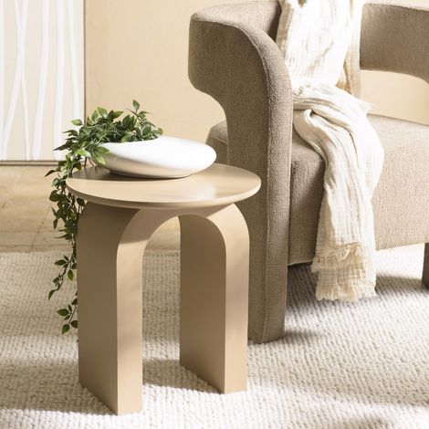 AGATHE - Table d'appoint ronde en bois laqué taupe D40cm (1/5)