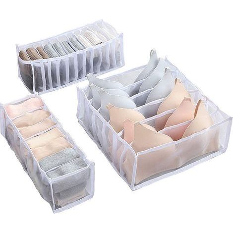 Schubladenteiler für Unterwäsche-Organizer, 3er-Pack mit 6 + 7 + 11 Zellen, faltbarer Schrank, Schubladenfach, Aufbewahrungsboxen (1/3)