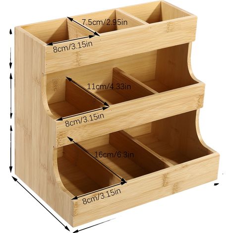Organizador de almacenamiento, material de bambú, diseño de 3 niveles, color madera. (1/2)