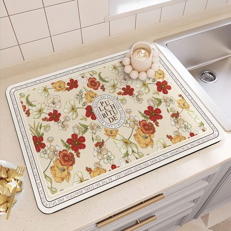 Tapis absorbant et antidérapant pour cuisine – Tapis d’égouttage isolant pour plan de travail, résistant aux taches et facile à nettoyer – 30 x 40 cm (modèle carré)-lsw