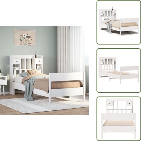 vidaXL Lit bibliothèque sans matelas blanc 75x190cm bois de pin massif (1/5)