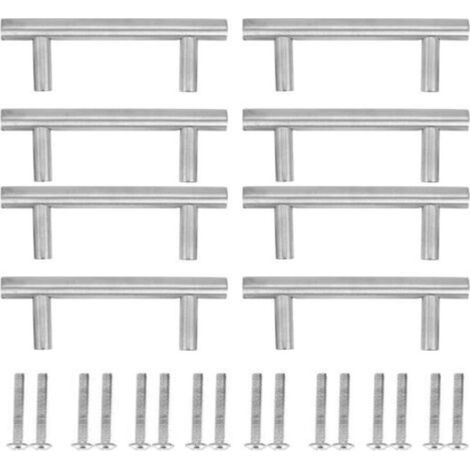 Set di 8 maniglie a T in acciaio inox per mobili, armadi, cassetti e ante di credenze. (1/5)