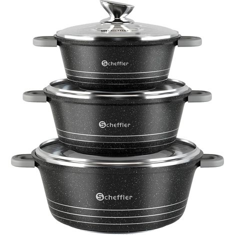 Lot de casseroles avec couvercle en verre - 24 cm, 4 l/28 cm, 6 l/32 cm, 10 l - Pour induction - Avec revêtement antiadhésif - Passe au lave-vaisselle (1/5)