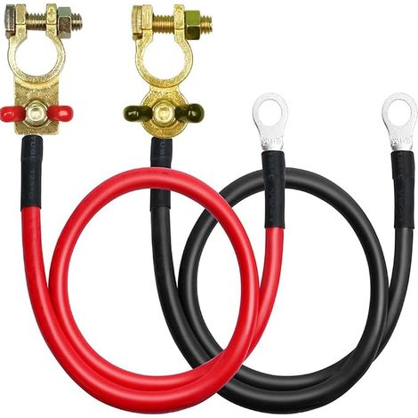 Battery Inverter Cables 16mm² 50cm with Battery Terminals, Red + Black Tinned Copper Battery Inverter Cables for Motorcycle, Automotive, Marine Boats (1/5)