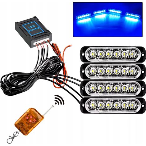 4x LED BLU FLASH SPIA DI AVVERTIMENTO PROGRAMMI STROBOSCOPICI TELECOMANDO (1/5)