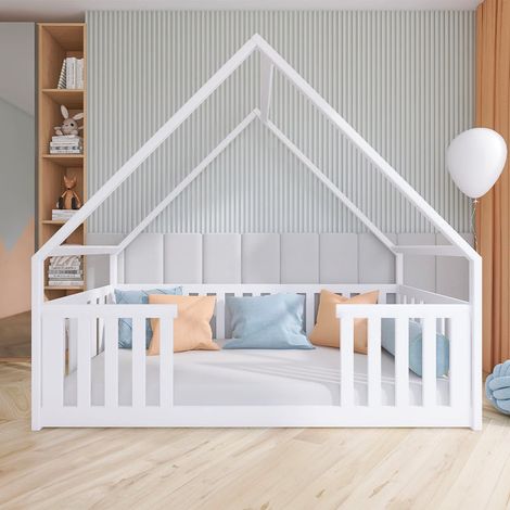 Letto a capanna 90x200 su pavimento con rete a doghe Joy White (1/3)
