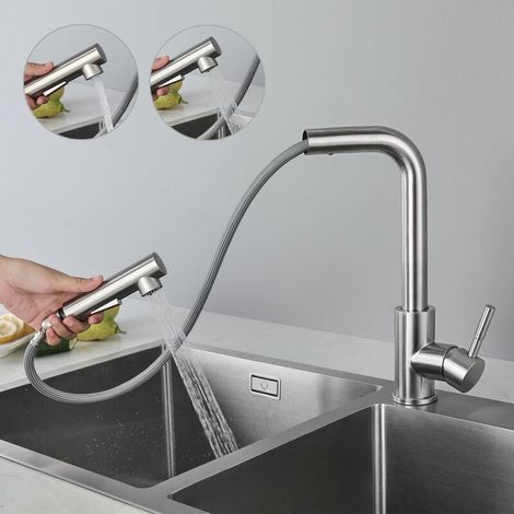 Rubinetto da cucina con doccetta estraibile, rubinetto da cucina girevole a 360 gradi con 2 modalità, rubinetto in acciaio inox (1/5)