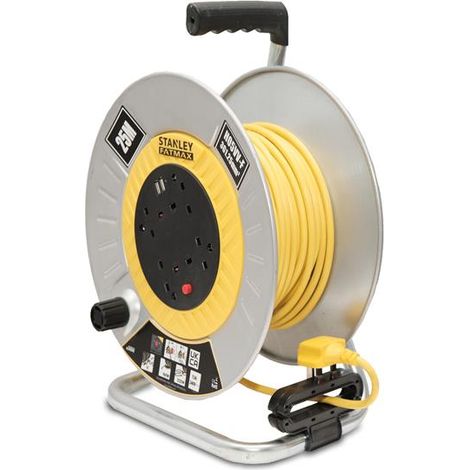 Stanley SXECGM2OHSE Open Metal Drum Cable Reel 240V 13A 4-Socket + 2 USB 25m