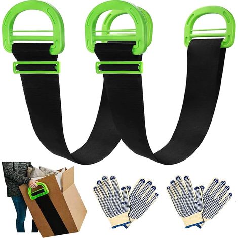 2 Pack Adjustable Lifting Straps Black Furniture Moving Strap and Carrying Strap Multifunctional with Heavy Duty Handles for Furniture Crates (1/5)