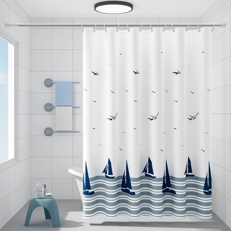 180x200 Rideau de Douche Anti Moisissure, Imperméable Lavable, Océan Rideaux Douche Tissu Polyester pour Baignoire Cabine de Douche, pour Salle de bain, Contient un crochet pour rideau de douche (1/5)