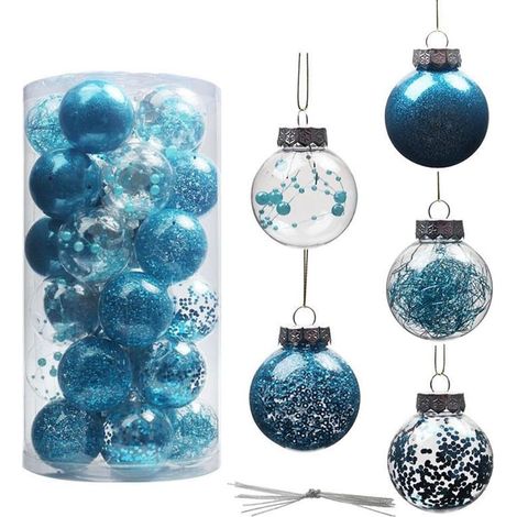 Lot de 100 boules de sapin PET 8 cm, teintes bleu lagon, doré, argenté, mauve, blanc, rose et or champagne, décoration festive polyvalente. (1/5)