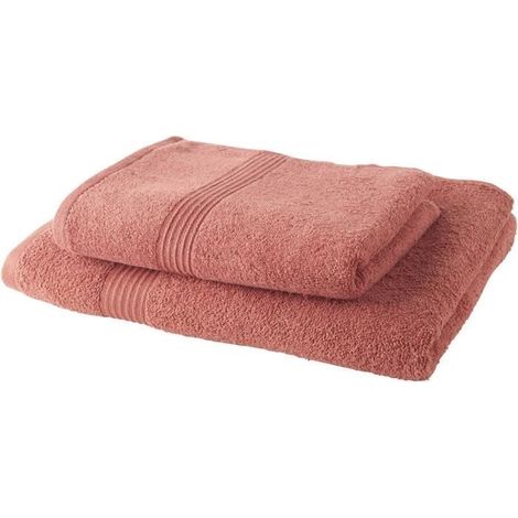 1 drap de bain 70x130 cm, serviette de bain 50x100 cm, coton 100 %, couleur terracotta, pour salle de bain