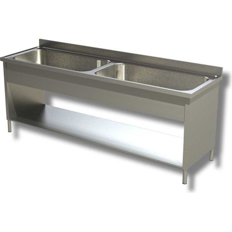 Plonge Inox 2 Grands Eviers avec Etagère et Panneaux Latéraux - Gamme 700 - Ristopro