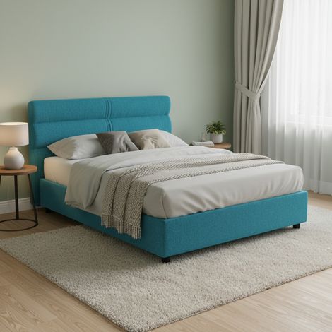 Cama Matrimonial Brienno, Desenfundable, con Almacenamiento Made in Italy, Tamaño Colchón 160x190 cm, Azul (1/5)