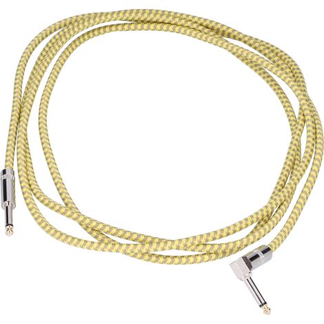 Câble audio 6,5 mm coudé droit mâle-mâle, gainé pour réduction du bruit, pour basse électrique, orgues, batterie, haut-parleur, bande jaune, 5 m / 16,4 pi (1/5)