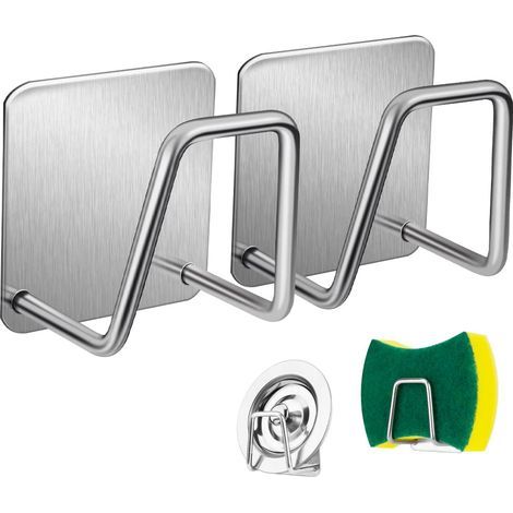 Juego de 4 soportes para esponjas de fregadero de cocina, soporte pequeño con adhesivo fuerte, inoxidable e impermeable, tamaño mínimo, acero inoxidable SUS304. (1/5)