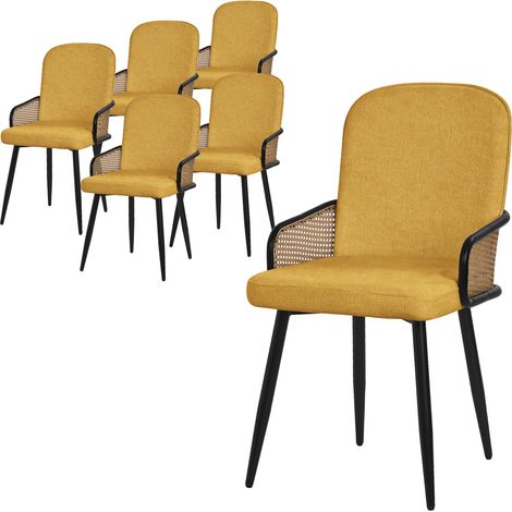 ML-Design Esszimmerstühle 6er Set Senf mit Stoffbezug, Küchenstuhl mit Rattan Optik-Armlehnen, Gepolsterte Stühle mit Stahlgestell, Sessel ergonomisch, Polsterstühle Akzentstühle für Esszimmer, Küche (1/5)
