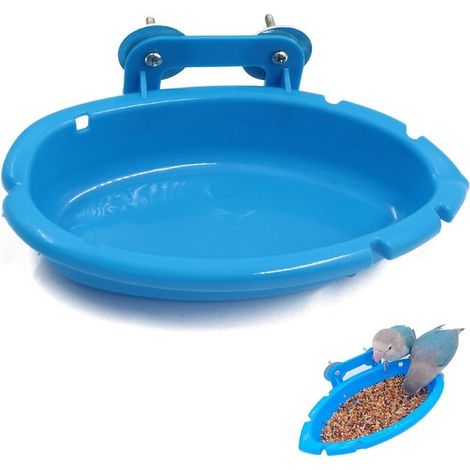 Vasca da bagno per uccelli, ciotola per il cibo, piccola vaschetta doccia per pappagalli, vasca da bagno per pappagalli domestici, pappagallo di medie dimensioni, 18x10x4 cm, blu (1/5)
