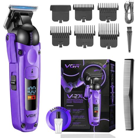 Cordless Finishing Trimmer with Adjustable Lever Men's Beard Trimmer with Turbo Function, Trimmer with Ceramic T-Blade, LED Display (1/5)