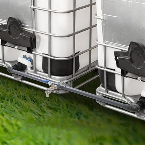 Kit de connexion IBC, adaptateur IBC, pour 2 réservoirs IBC, col de cygne IBC 3/4", robinet d'écoulement, vanne de réservoir, pour réservoir d'eau de pluie, robinet, réservoir d'eau, adaptateur IBC (1/5)