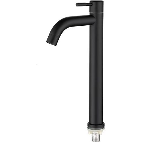 Robinet d'eau froide simple, acier inoxydable, noir, montage sur comptoir, robinet pour lavabo surélevé (bec courbé - noir). (1/5)