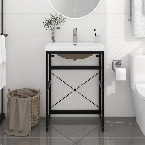 vidaXL Bathroom Washbasin Frame with Built-in Basin Black Iron (1/5)