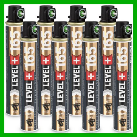LEVEL+ Gaskartusche 165mm 80ml Fuel Cell Ersatzgas für Nagler L+165 GRÜN - 8 St.