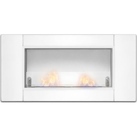 Augusto - Caminetto a bioetanolo da incasso con 2 bruciatori da 1.5L. Camino a bioetanolo in acciaio inox e vetro temperato. 110x54 cm colore bianco