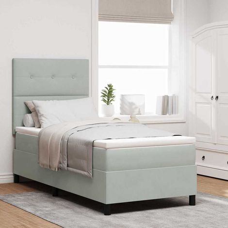 LED Boxspringbett mit Matratze Hellgrau 80 x 200 cm Samt