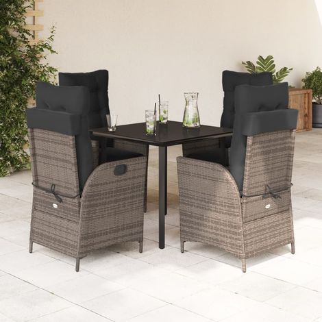 5-tlg. Garten-Essgruppe mit Kissen Grau Poly Rattan