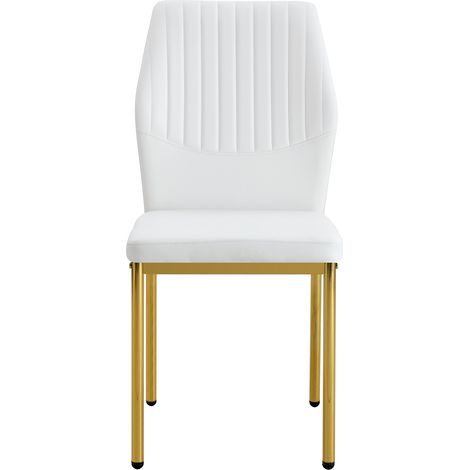 Lot de 4 Esszimmerstühle aus Weißem PU, Geriffelter Rückenlehne, Goldene Metallbeine (1/5)