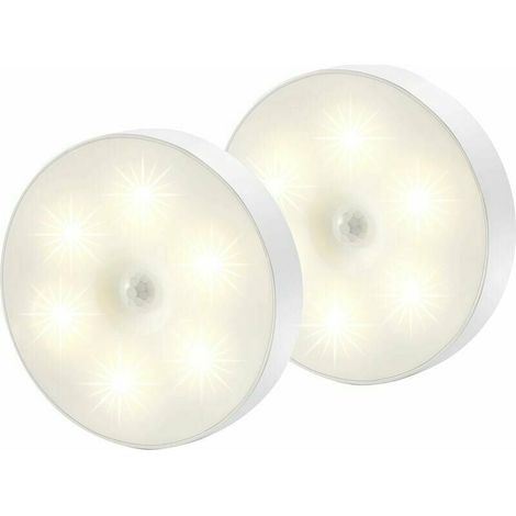 Veilleuse Led, Magnétique lampe detecteur de mouvement interieur avec tampons adhésifs gratuits, Coller n'importe où, Capteur sans fil USB rechargeable  Blanc chaud  Paquet de 2