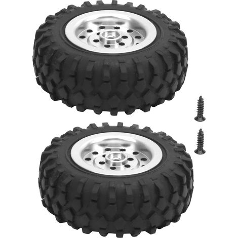 Pneus caoutchouc antidérapants 55mm pour camion RC WPL D12 1/10, jantes alliage aluminium vissées (Argent S) (1/5)