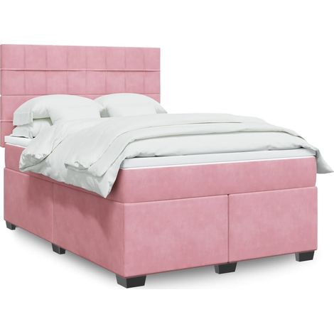 vidaXL Sommier à lattes de lit avec matelas Rose 140x190 cm Velours (1/5)