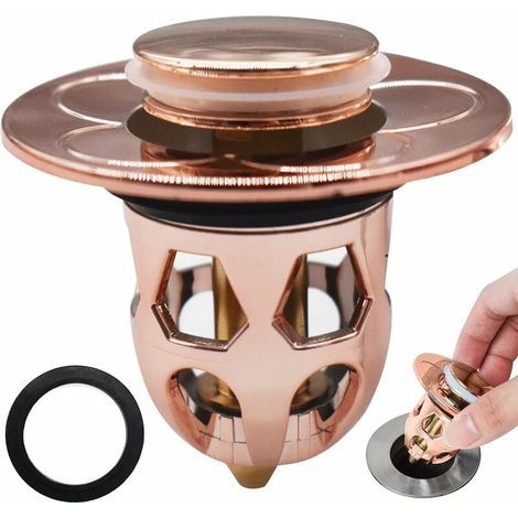 Pop Up Bouchon Lavabo,Bouchon d'Évier Type Poussoir, Bouchon de Lavabo, Flitre de Vidange Anti-Bloqué, Clapet Bonde Salle de Bain, éviers de Cuisine pour 30mm 40mm Trou de Vidange (Or Rose) (1/4)