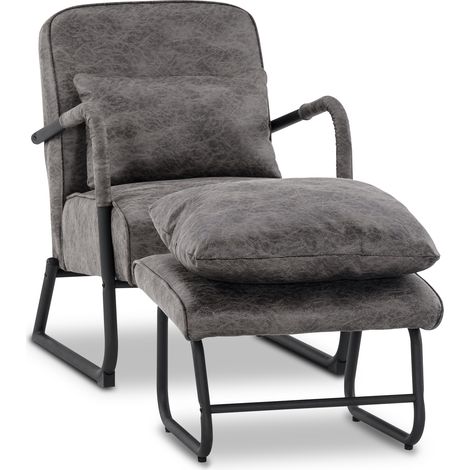 M MCombo Sessel mit Hocker für Wohnzimmer , Retro Vintage Relaxsessel mit Taillenkissen, aus Mikrofaserstoff, 4742DE (Dunkelgrau)