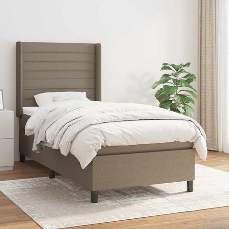 Cama box spring con colchón tela gris taupe 100x200 cm (1/5)