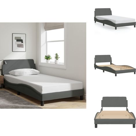Cadre de lit sans matelas gris foncé 100x200 cm tissu - Cadre De Lit - Lit Double - Literie - Meuble Chambre - Design Moderne (1/5)
