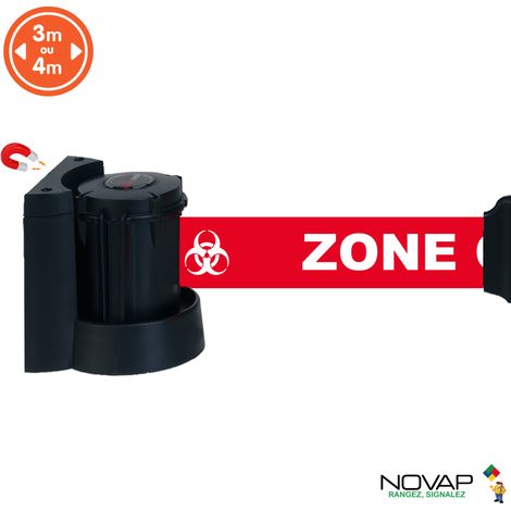 Enrouleur mural magnétique avec sangle Rouge Zone contaminée 5m x 50mm - 2050296