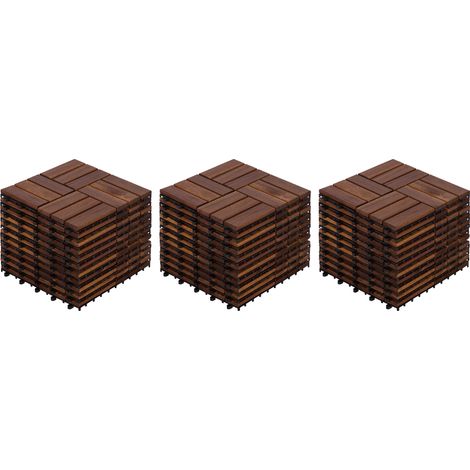 Steckbare Terrassenfliesen aus braunem Akazienholz, 32 Stück, 30 x 30 x 2 cm (1/5)