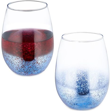 Verre à vin en lot de 2, sans pied, volume pour chaque : 500 ml, lavable au lave-vaisselle, bleu (1/5)