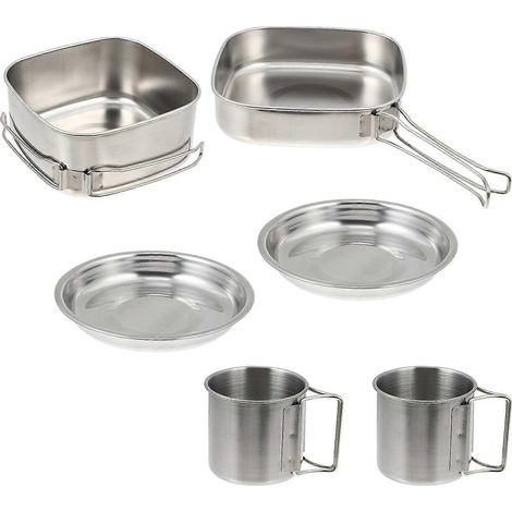 Batterie de cuisine de voyage en acier inoxydable pour le camping et les pique-niques, couleur argent, 1 pièce - Pratique et facile à nettoyer (1/5)